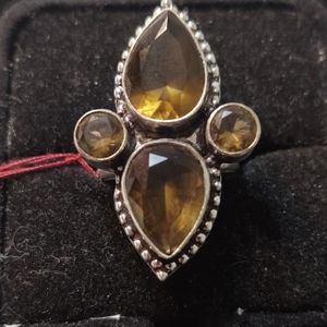Large Citrine Sterling Silver Ring